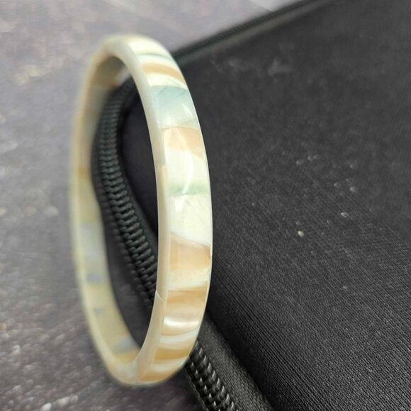 Vintage Resin Bangle – Striped Inlay Boho Bracelet - Picture 2 of 3